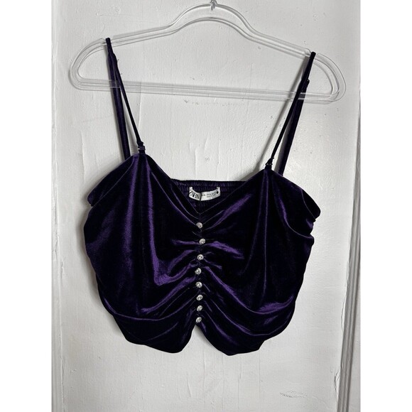 Zara Purple Crop Velvet Bling Button Top XL GOTH Punk Sexy Stretch Victorian - Picture 1 of 9